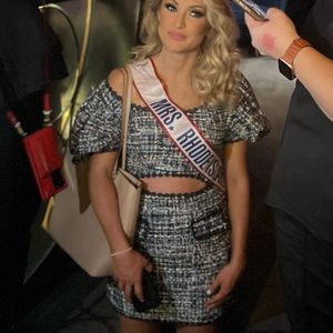 JOVANI tweed mini dress in multi